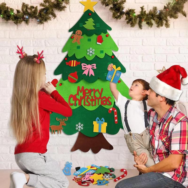 Mqqhot DIY Osvětlená Filcová Vánoční Stromková Sada Plus Sněhulák Adventní Kalendář